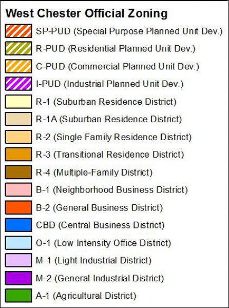 West Chester Zoning Map Legend